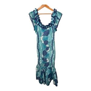 Vintage Carol Bennett Ruffled Muu Muu Dress Hawaiian M